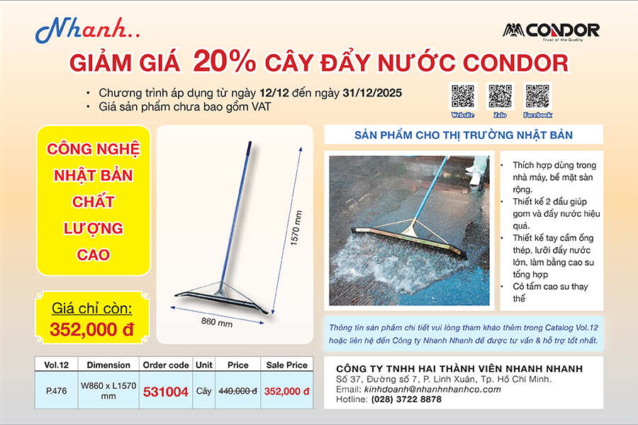KHUYẾN MÃI ĐẶC BIỆT: GIẢM GIÁ 20% CÂY ĐẨY NƯỚC CONDOR